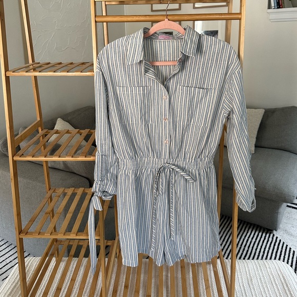 Pink Lily Blue Striped Romper with Collar - Picture 6 of 9